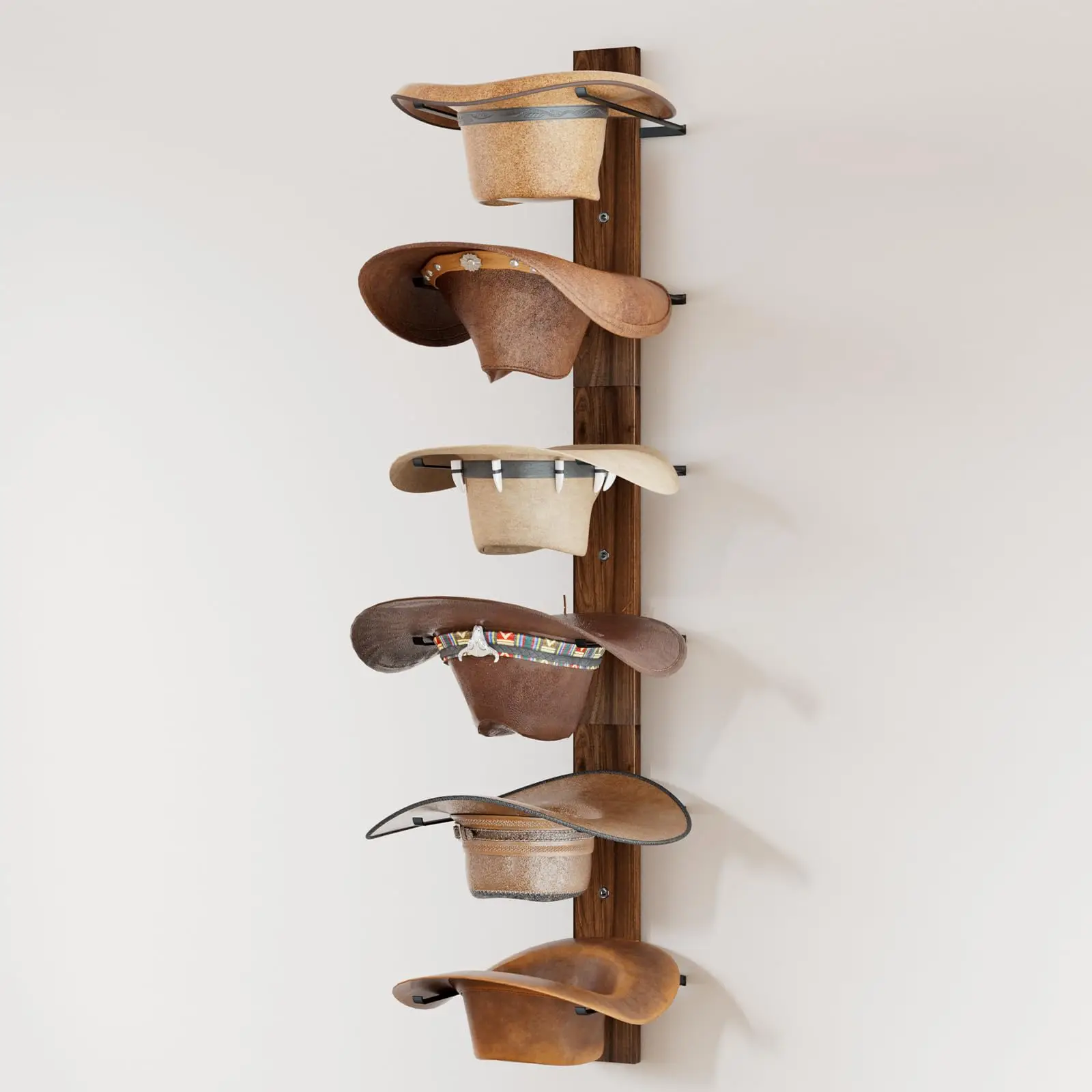 product wall mounted cowboy hat rack 6 tier wooden hat hanger for western hats caps accessories hat holder large brim hat organizer-2
