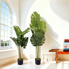 modern Monstera tree fake faux bonsai leaf green garden indoor greenery indoor tropical  Plastic artificial plant for home decor