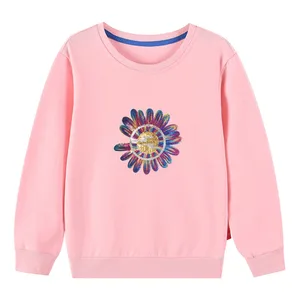 Hot Sale Kids Girl Spring Autumn Sequined Sun Flower Baby Hoodies & Sweatshirts with Crewneck
