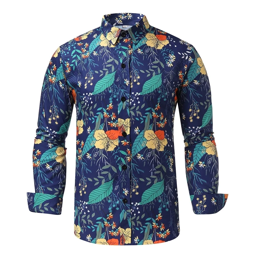 Custom men long sleeve shirt design summer beach hawaii men clothes sublimation printing button up t shirts