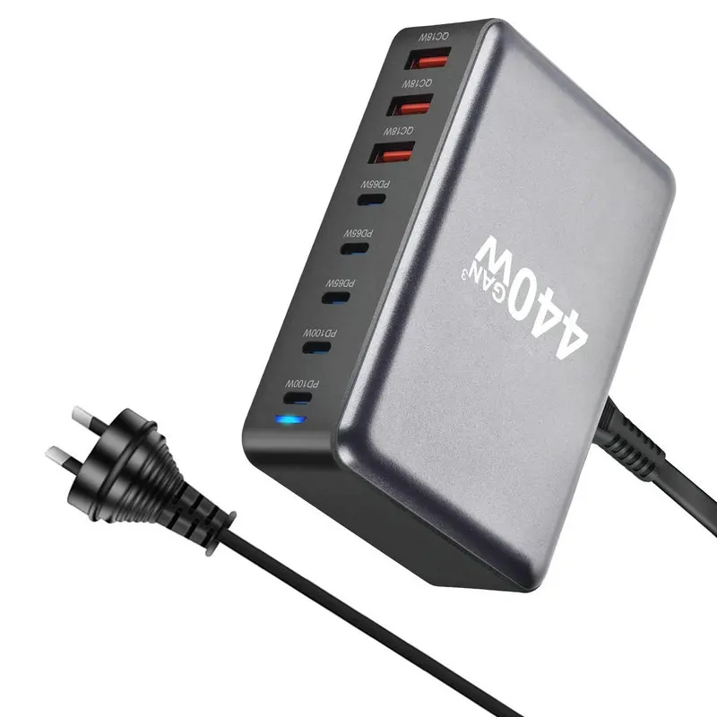 440W GaN台式充电器8端口USB C型PD 100W快速集线器充电器3.0 USB C型手机440W USB电源充电器站