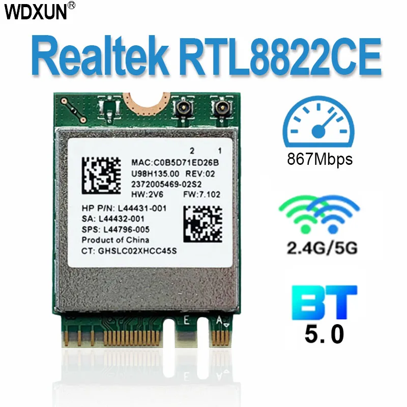 Realtek RTL8822CE WiFi Card - Dual Band 2.4G/5G 867Mbps M.2 NGFF