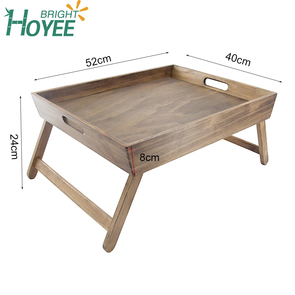 Складной поднос из натурального дерева акации с