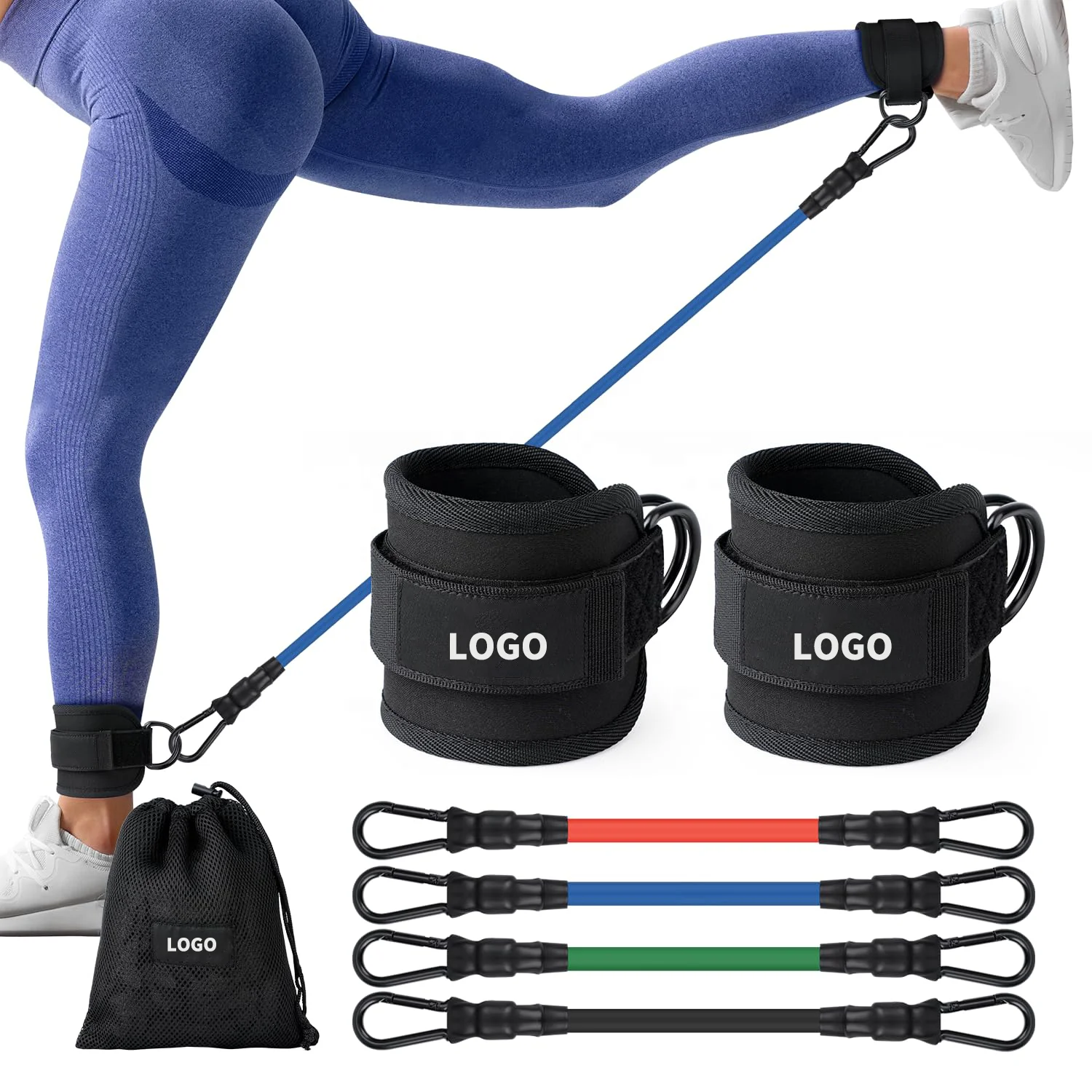 L0076 OEM/ODM Ankle Resistance Bands With Cuffs Glutes Workout Home & Gym Workout Equipment Legs Resistance Bands for Kickbacks