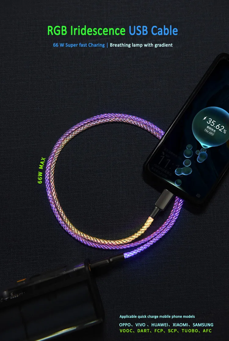 Wholesale 2022 New Arrival RGB 6A USB C Cable Type C Charging Cable Lighted LED Flowing Cable From m.alibaba.com