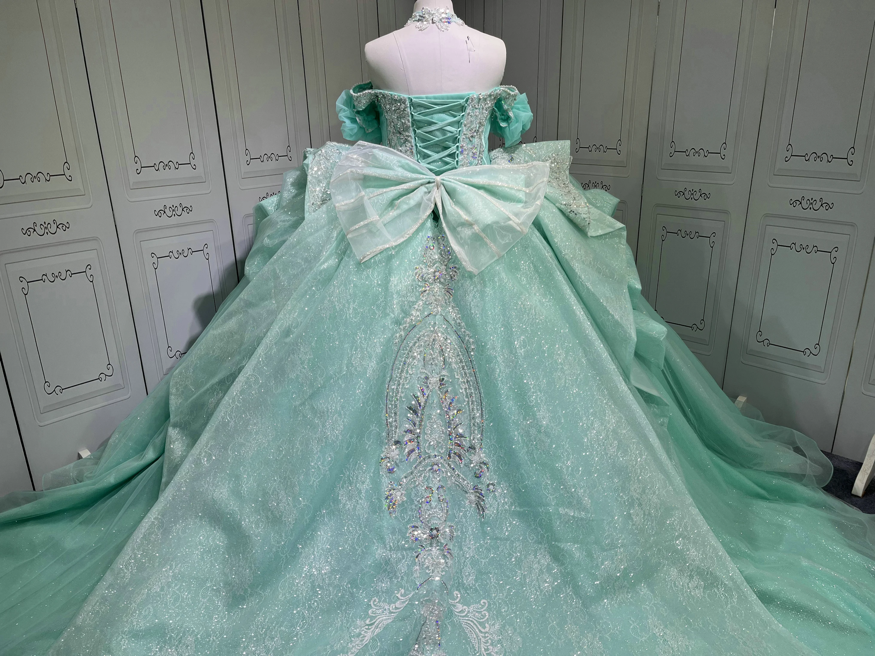 Mumuleo Aqua Quince Dress - Shiny Crystal Vestidos de 15 Anos
