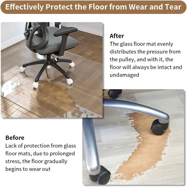 Custom Tempered Glass Office Chair Mats for Carpet or Hardwood Floors, Computer Floor Protectors