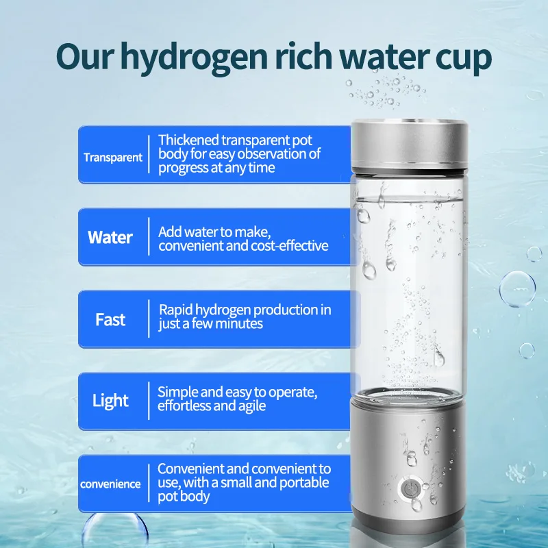 Top Selling H2 Hydrogen Water Bottle Portable Hydrogen-Rich Water Glass Rechargeable Hydrogen Water Generator manufacture