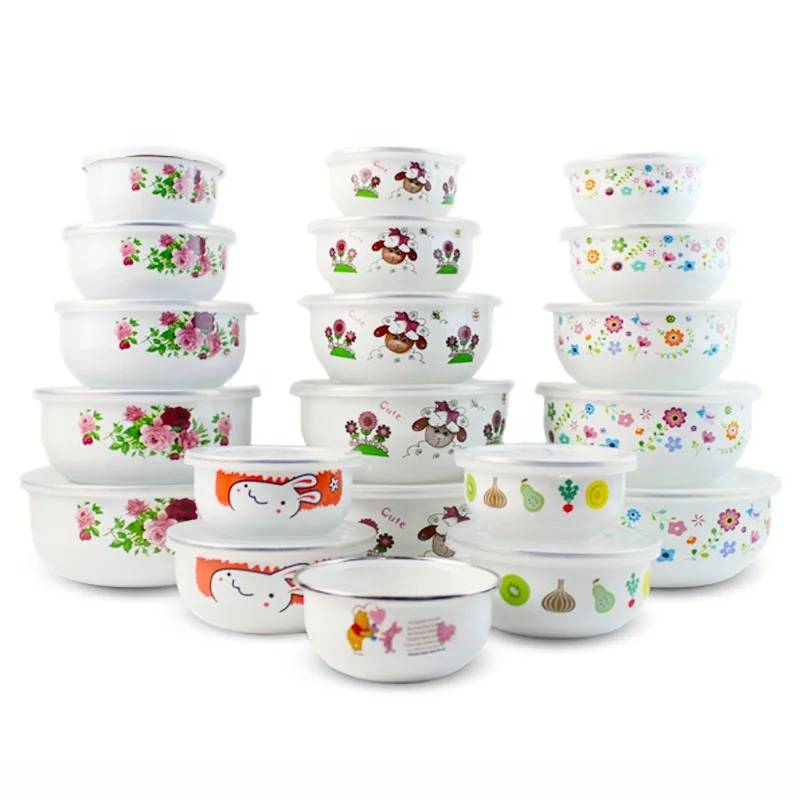 Enamel Prep Bowls Storage Nesting Mixing Bowl Set with Lid