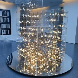 Modern LED Pendant Chandelier Hand Blown Rectangle Glass Bubble Ball Style for Hotel Lobby Villa Staircase Room Decor Exclusive