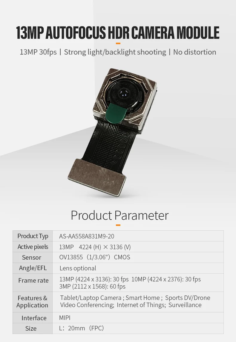 DGZX AF autofocus OV13855 1300w pixel 4K 30 frame intelligent helmet HDR MIPI camera module插图