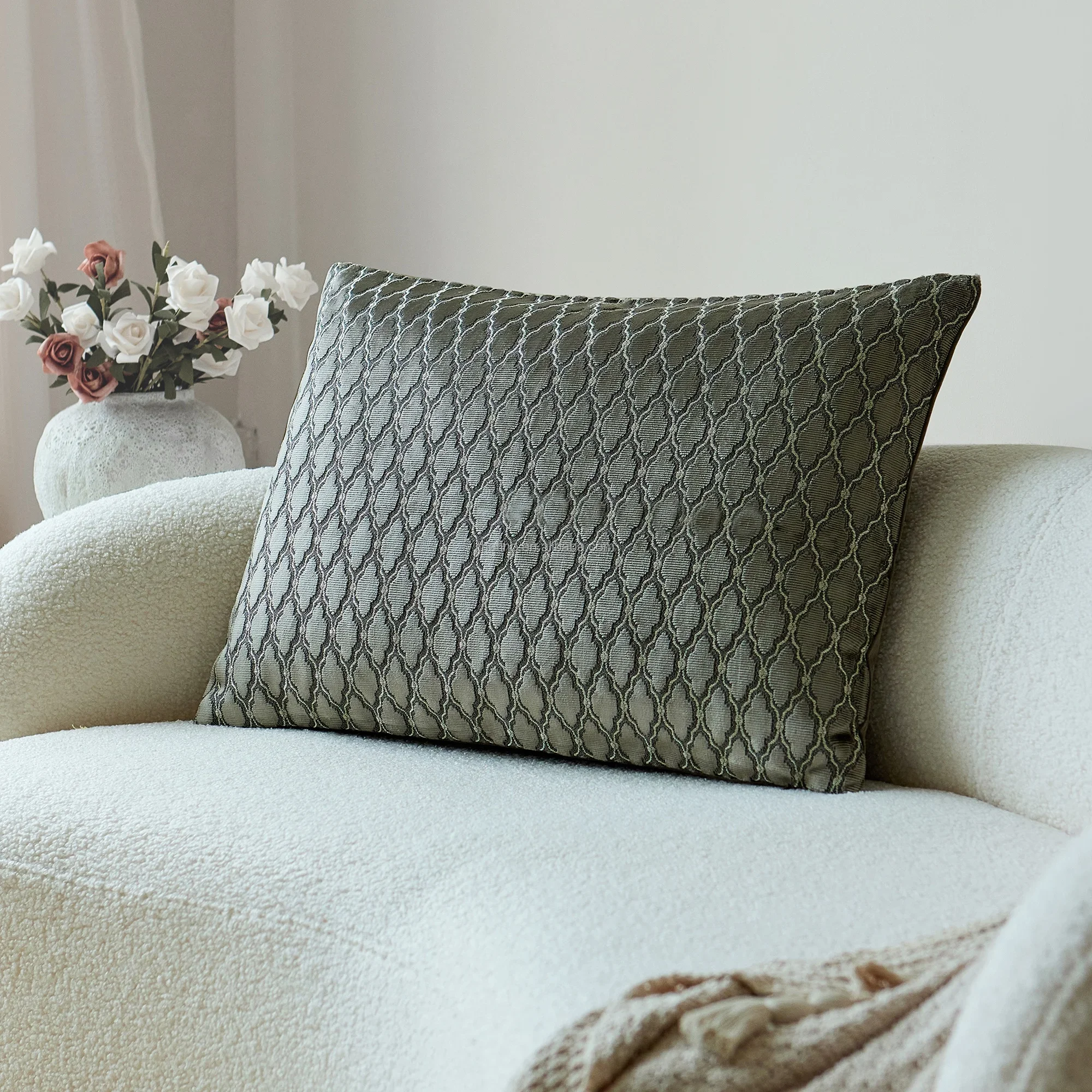Luxury Textured Cushion Pillow Cover Cut Velvet Sliver Throw Pillow