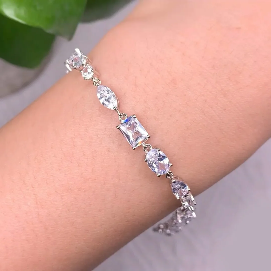 Hot Sale 5A Cubic Zirconia CZ Tennis Chain Bracelet Classic Shiny Crystal Tennis Bracelet for Women