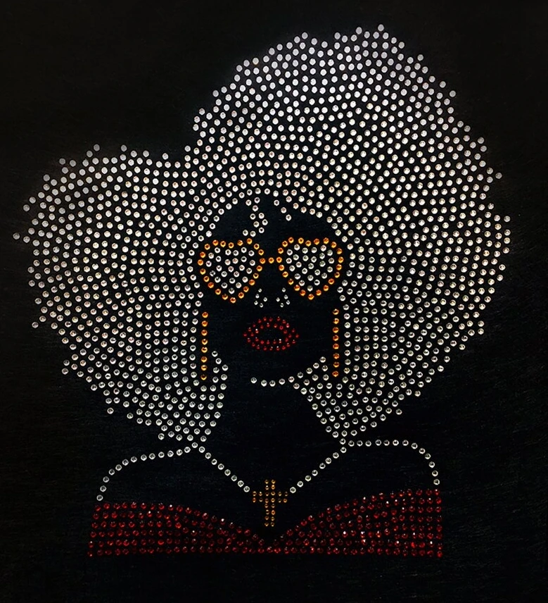 OEM ODM All Natural Afro Girl Rhinestone Transfer Wholesale Black Queen rhinestone heat transfer custom for t shirt