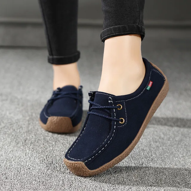 Customized Autumn and Winter Women's Leather Loafers Large Size Lace-up Soft Bottom Casual Women's Shoes