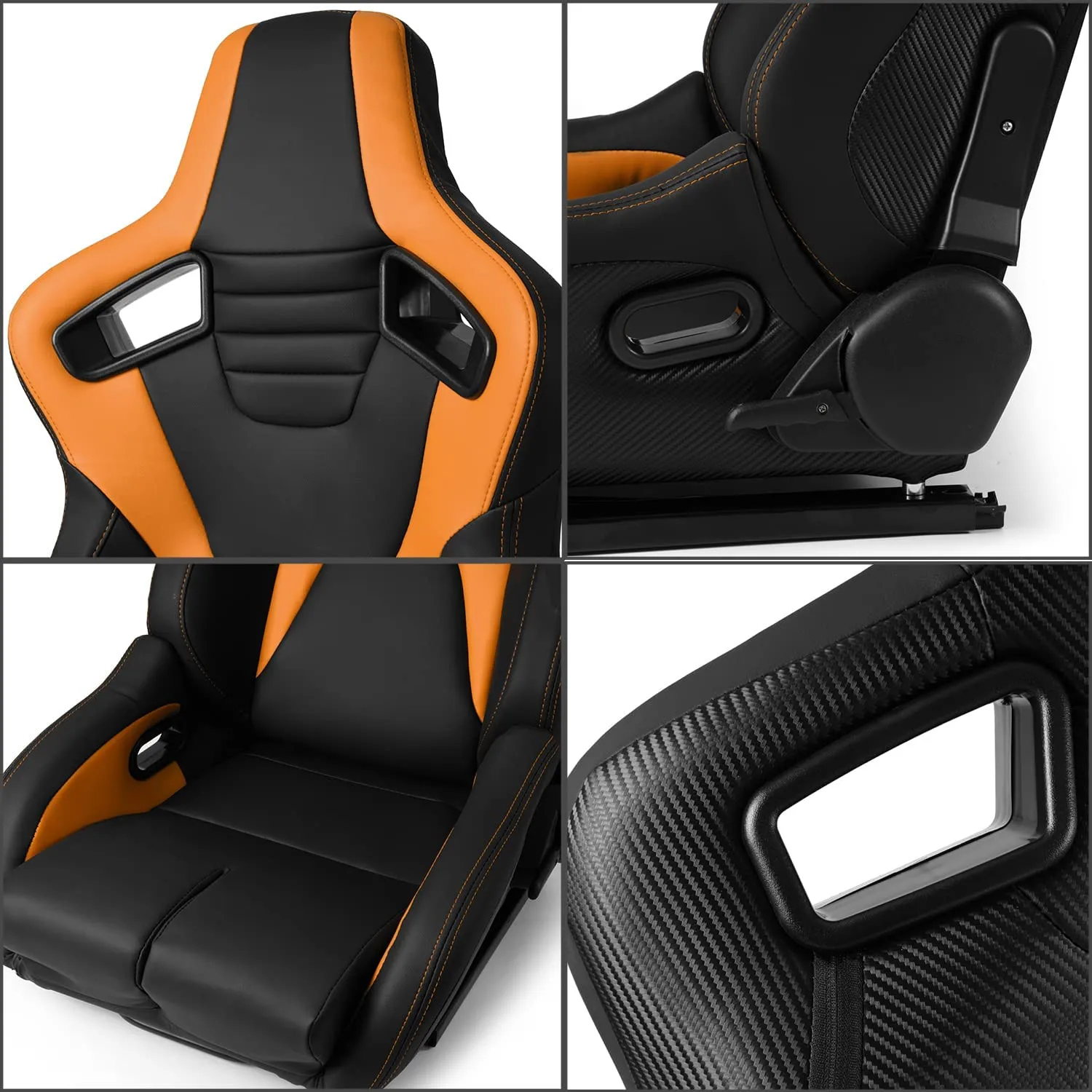 Jiabeir Black & Orange Racing Seats Pair with Dual Lock Sliders