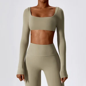 2026 Hot Sale Recycled Yoga Set Women 2 Piece Long Sleeve High Waist Quick Dry Set for Autumn Gym Fitness Workout Wear