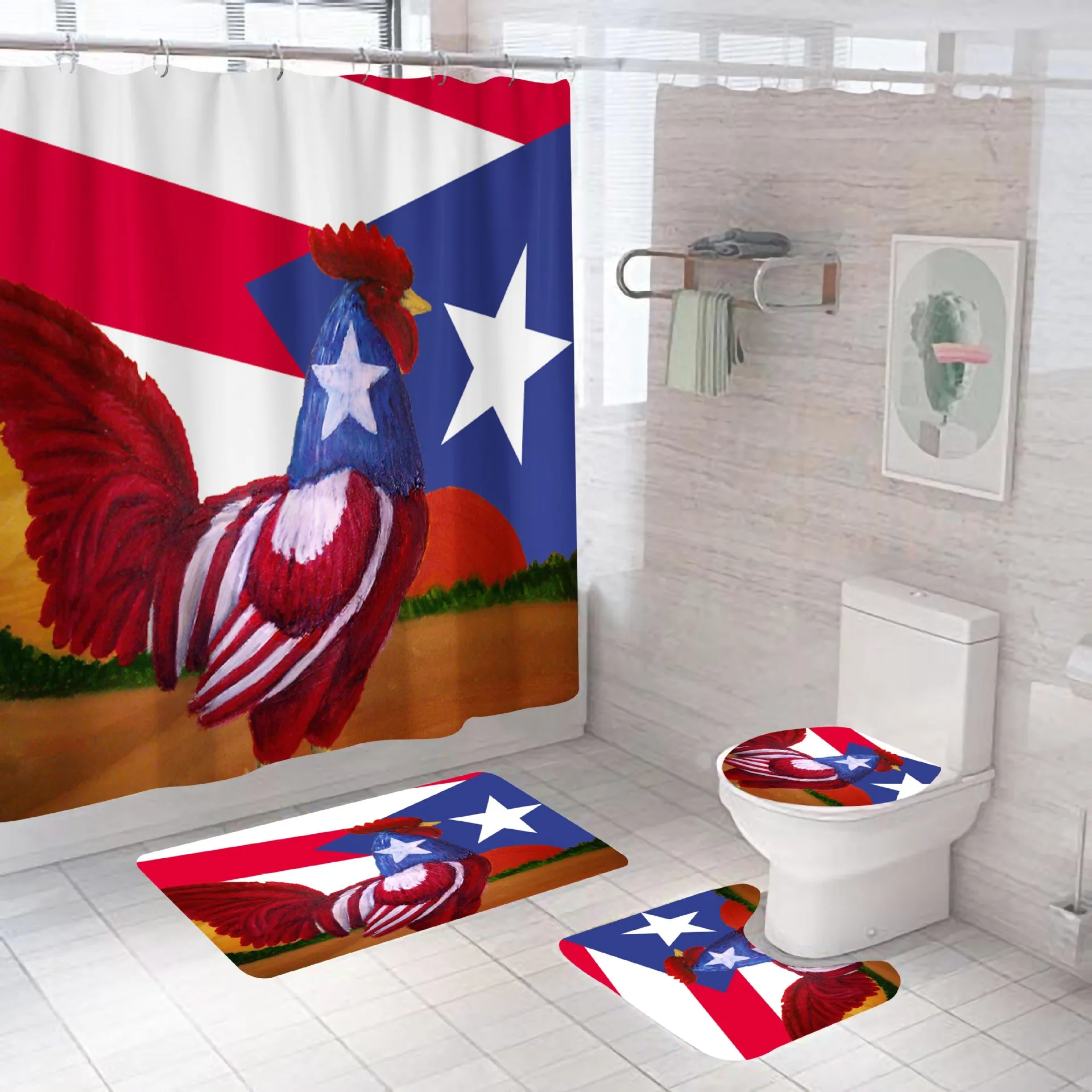 Puerto Rico Flag Rooster Rustic Souvenirs Shower Curtain Customized