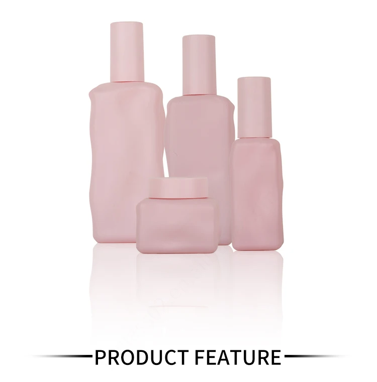 Wholesale pink luxury skincare packaging set empty lotion pump glass bottle and jar cosmetic cream bottle with plastic pump supplier