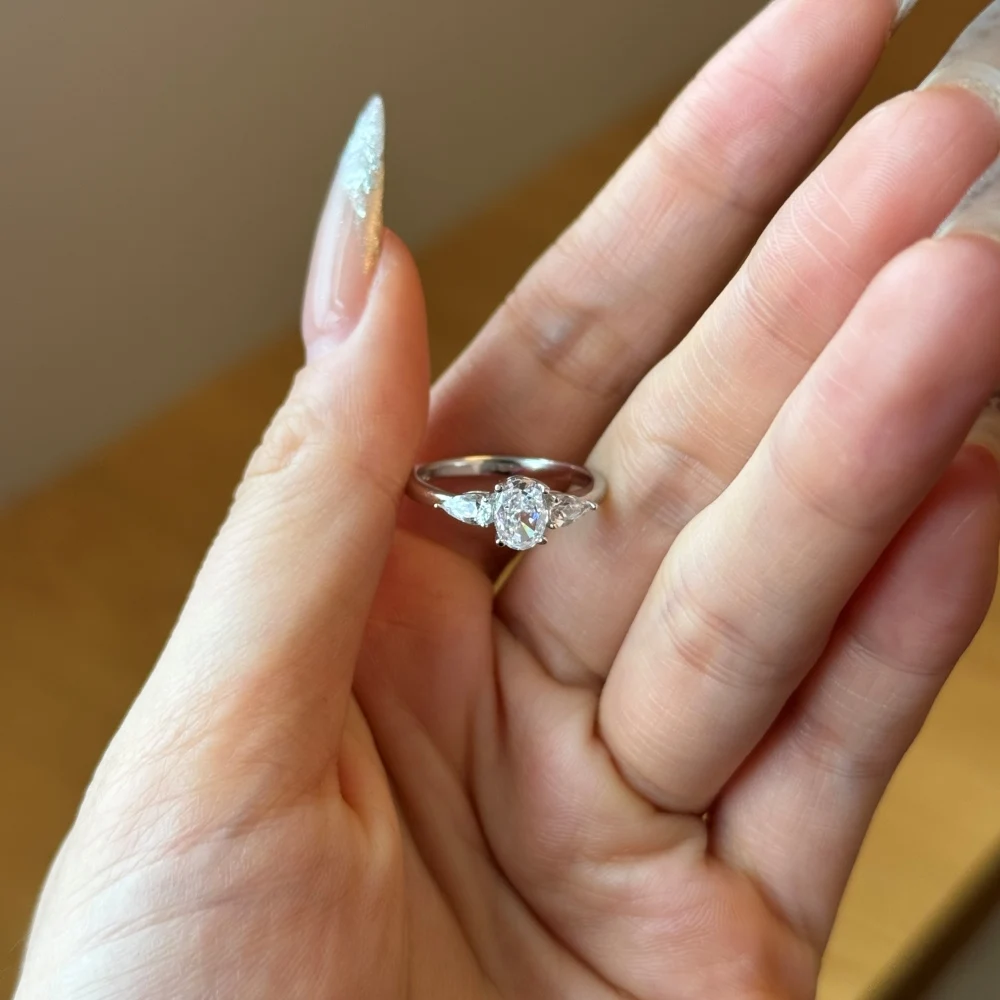 KAKODIY Women's Promise 925 Sterling Silver Engagement Wedding Classic Oval Triple Stone Ring detail 3