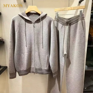 Men's Casual Winter Coat with 100% Cashmere Hooded Zipper Closure Flat Knitted Long Sleeve Sweater Quick Dry Breathable Thick