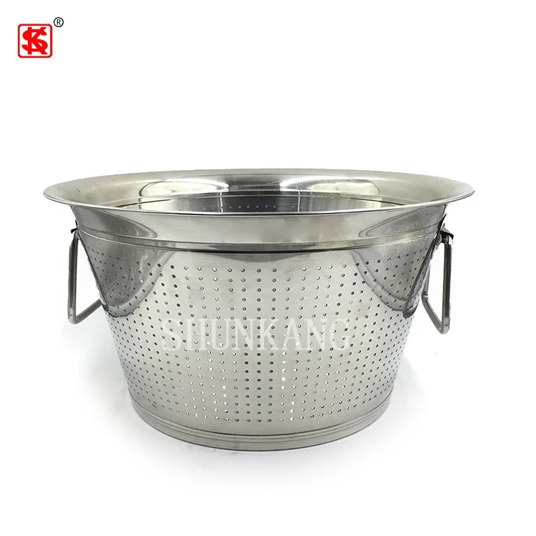 Multi - Function Stainless Steel Big Colander Metal Bucket with Hole for Cleaning