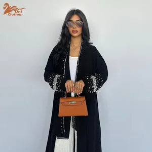 MQ128 Modest Women Clothing Islamic Abyaa Black  Luxury EID Modest  Kimono for Muslim Women Dress Sparkly Open Abaya