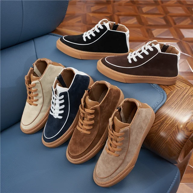 Autumn Winter New High-Top Men's Sneakers Retro Cow Suede Genuine Leather for Martin Boots Versatile Sports Walking Style Shoes