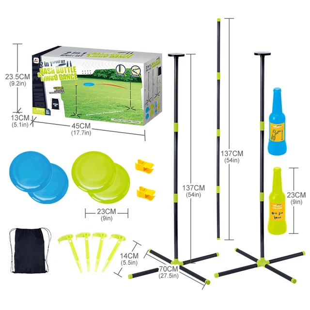 2 In 1 Outdoor Game for Adults and Kids Limbo Game & Bottle Bash Game With Travel Bag For Camping, Beach, Lawn,Outdoor