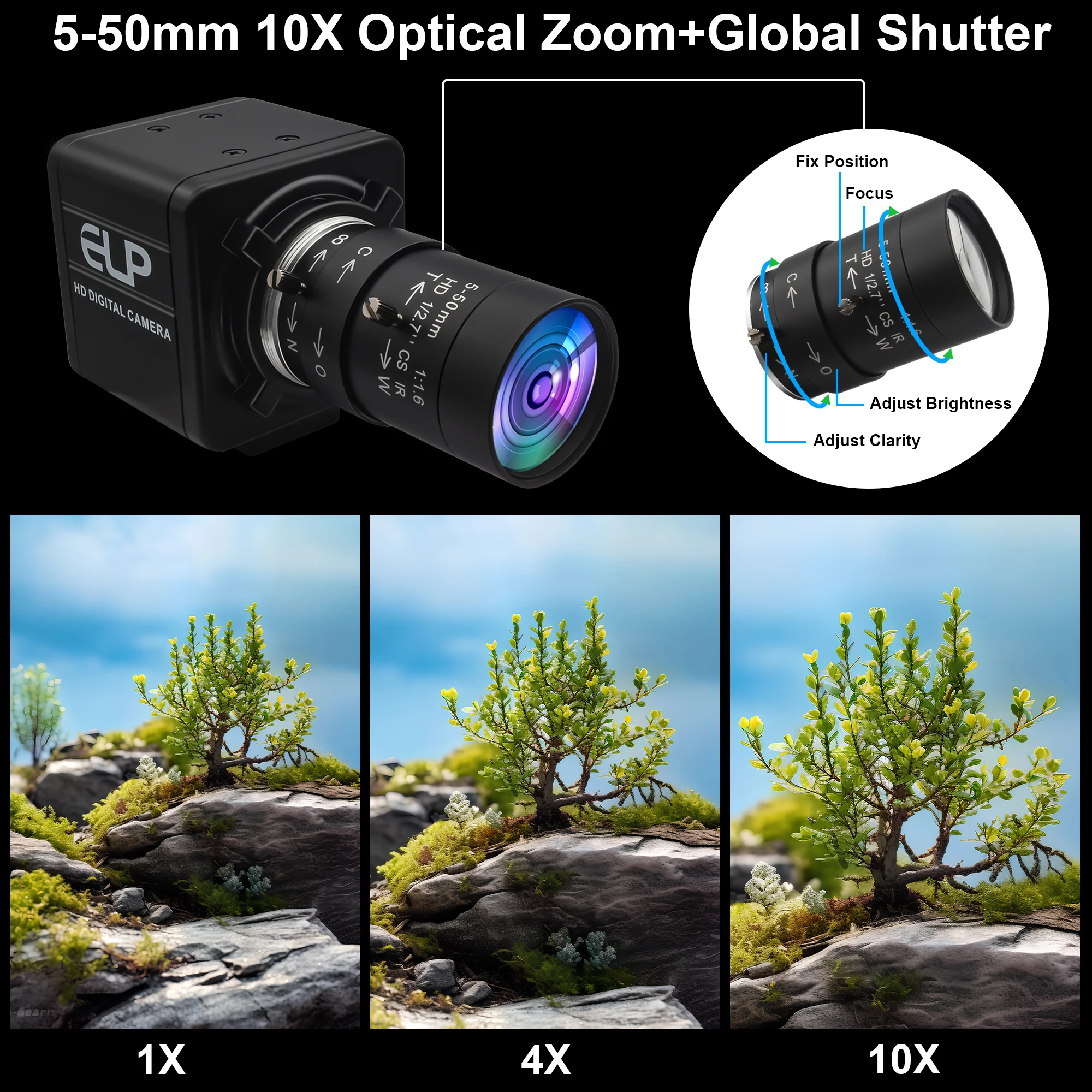 ELP 5MP USB Camera with 10X Zoom for Industrial Inspection
