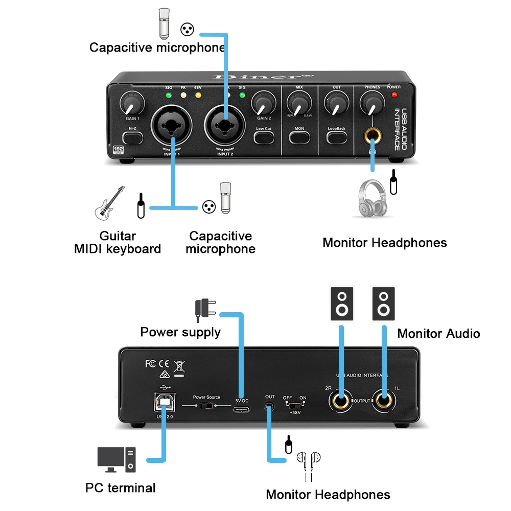 Oem Professional Sound Card 24bit 192khz Recording Usb Audio Interface