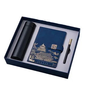 Wholesale A5 Size Custom Logo Business Souvenir Set Chinese Style Insulated Water Bottle PU Leather Notebook Pen Box Gift