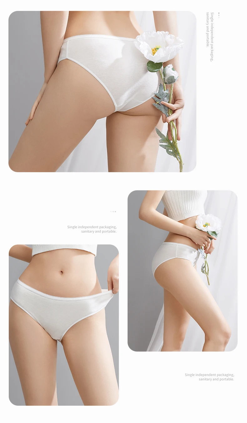 Factory Custom Cotton Disposable Underwear Woman Briefs Portable One Time Use Panties Dispos 7269