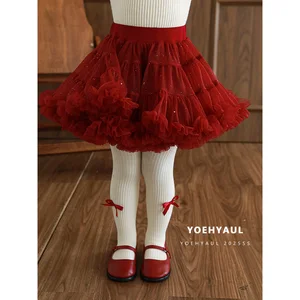 YOEHYAUL D4528-1 Winter Child Tutu Skirts for Girls Kids Sequins Red Kid Tutu Tulle Skirt for Girl