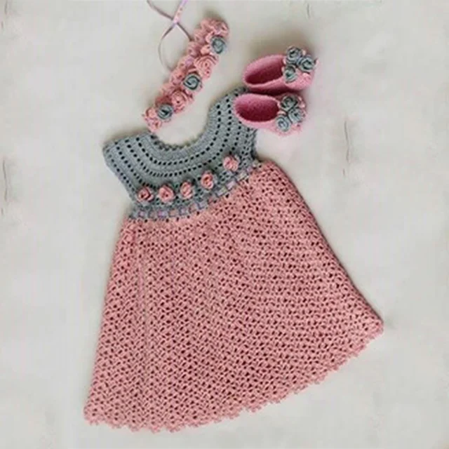 High Quality Fashion Girls Short Frock Crochet Dress Set Wholesale