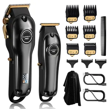 Professional USB Rechargeable Hair Clipper and T-blade Trimmer Combo - Electric Hair Clippers Battery Stainless Steel English