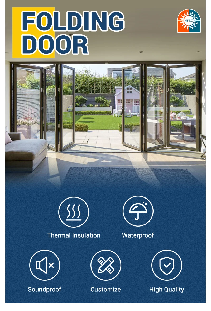Aluminum Hurricane Proof Exterior Bifold Patio Door Lowe Glass Aluminum