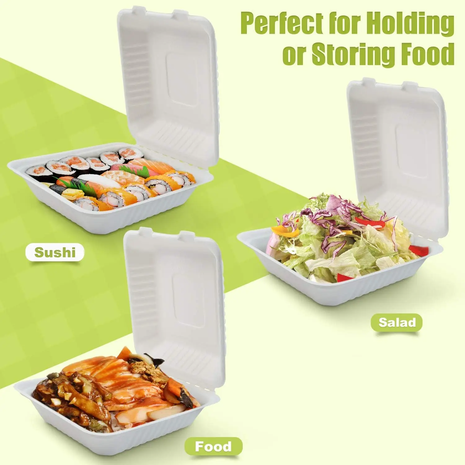 Biodegradable 8x8 Inch Sugarcane Clamshell Packaging Food Lunch Boxes ...