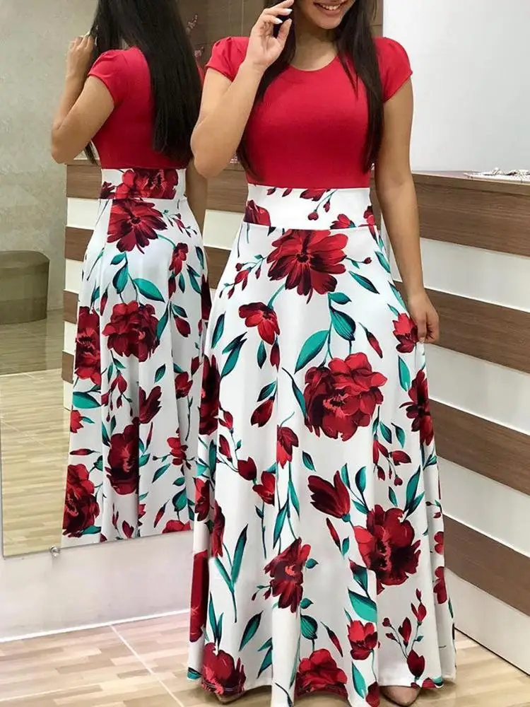Shein модное платье с цветочным принтом, платье макси для выпускного вечера, летнее пляжное повседневное длинное платье для женщин