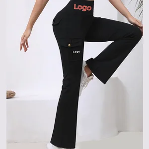 Custom Logo Women's Yoga Pants Multi-pockets Workwear High-Waisted Hip-Lifting Quick-Dry Slim Casual Fitness Sports Leggings