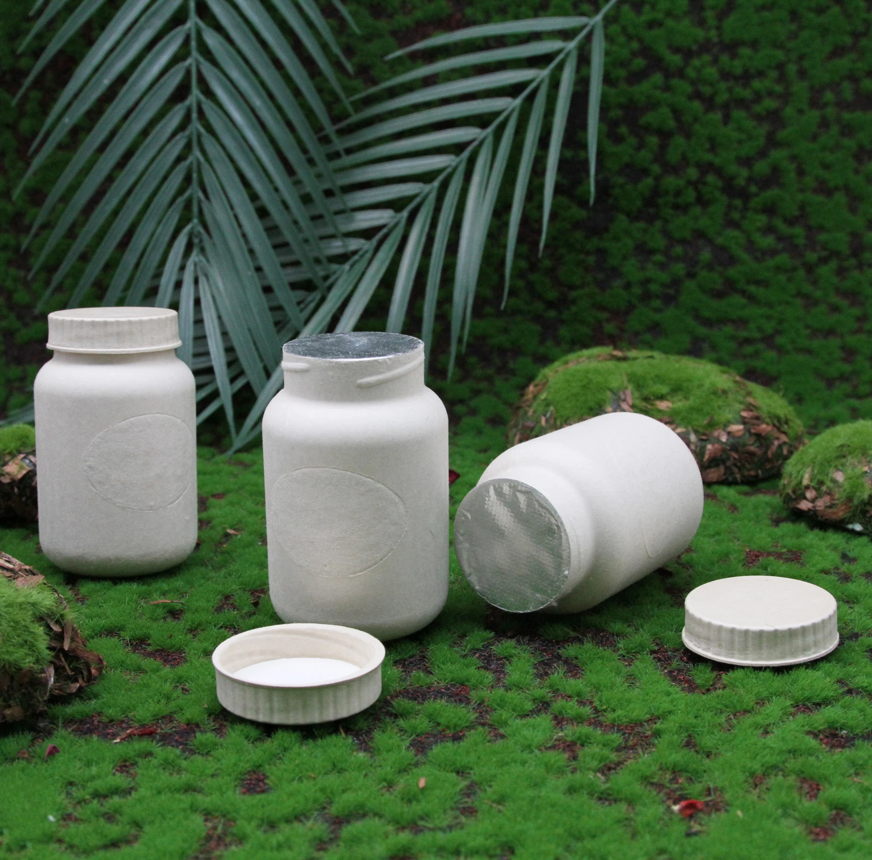 Custom Biodegradable Compostable  Bagasse Paper Pulp Capsule Medicine Pill Tablet Powder Can Jar Packaging Bottle