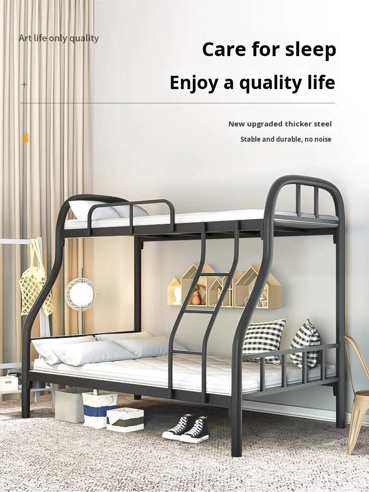 product modern double layer iron art bed employee dormitory bunk bed with double frame metal material-2