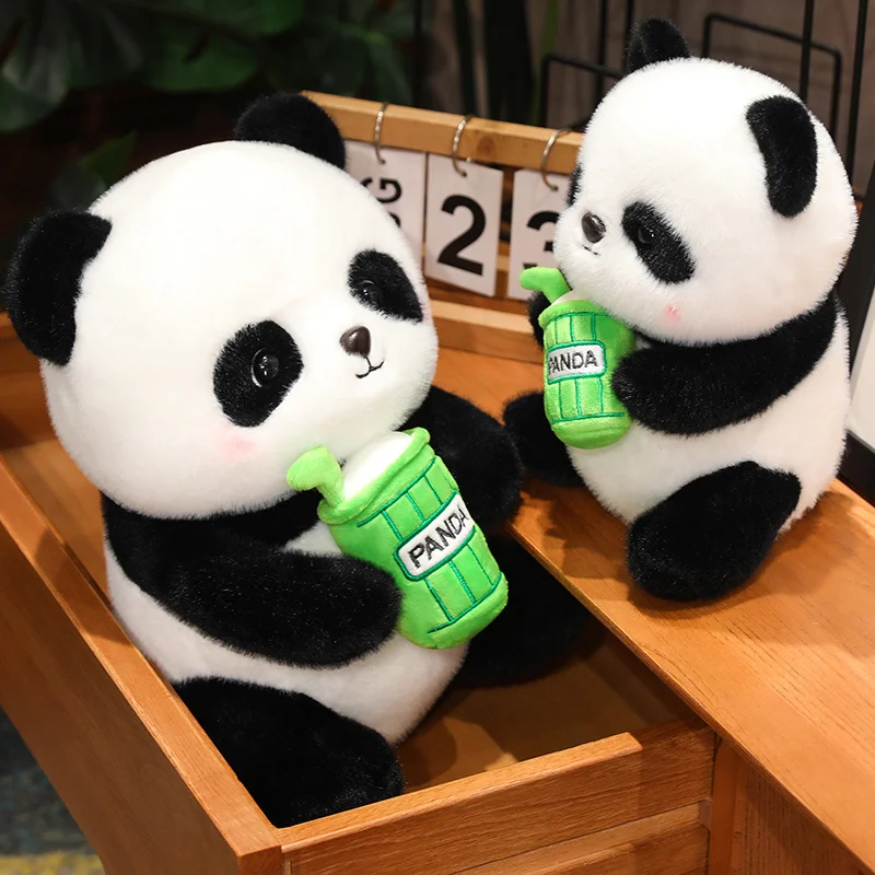 Custom New Design Panda Plush Toy Panda with Bamboo Tube Boba Stuffed Animals Toys
