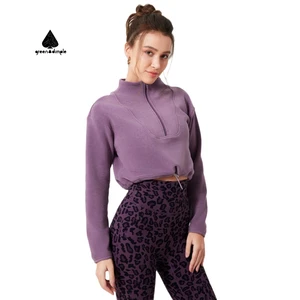 Women's Polar Fleece Hoodie Long Sleeve Stand Collar Winter Warm Half Zip Crop Sweatshirt for Autumn Winter Running Sweatshirt