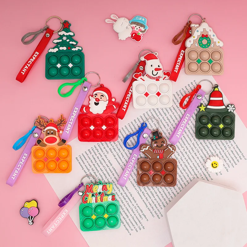 8 Mini Jouets Anti-stress Pop à Bulles Porte-clés - Thème Noël - Pour Enfants Et Adultes, Cadeau Fête