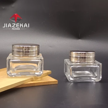 Luxury 30g Square Gold Face and Body Cream Jars Glass Containers with Screw Cap for Skin Care Serum and False Eyelashes