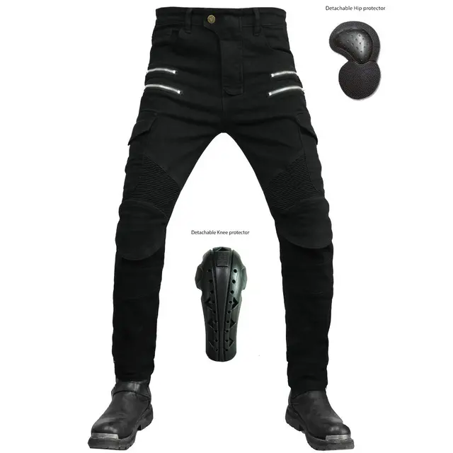 New workwear multi-pocket zipper extended guard motorcycle jeans for men