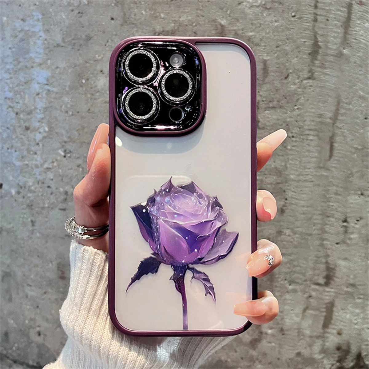 Glittering diamond pattern in dark purple For iPhone 14 Pro ZY01 Phantom Crystal Rose Dark Purple HWC12