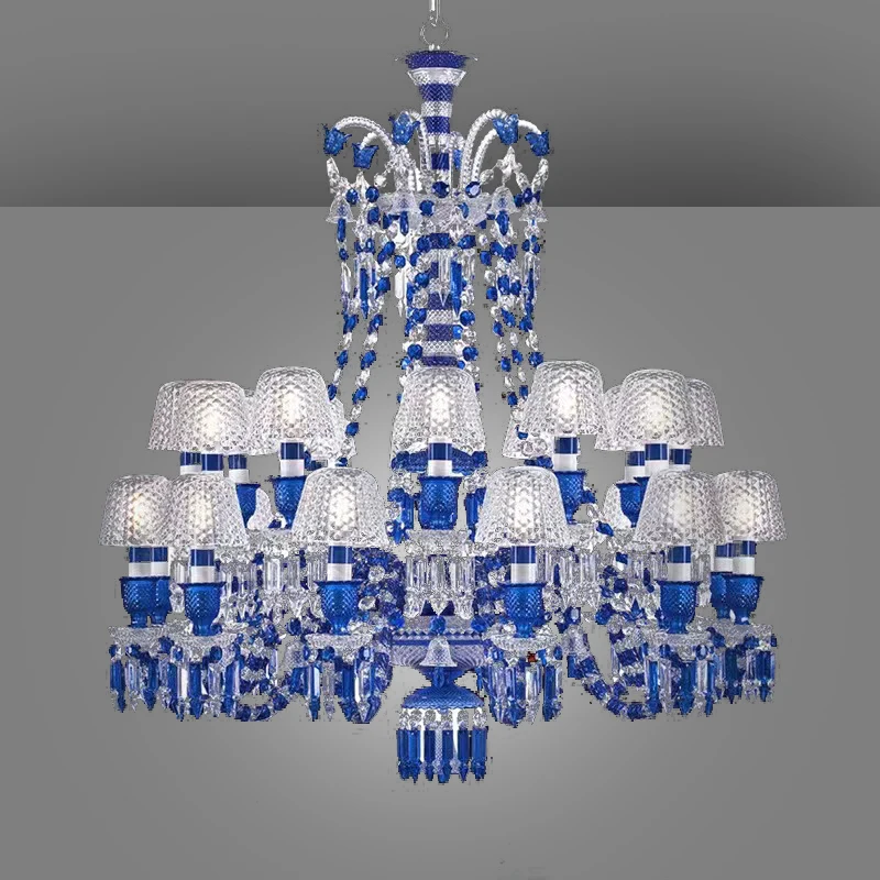 Luxury Villa Blue K9 Crystal Chandelier Household Dining Table Interior