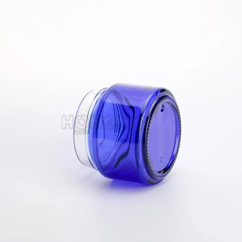 15ml 30ml 50ml Cobalt Blue Jar 2 oz 60ml 100 ml Glass Jars With Matte Silver Metal Lids for Cosmetic Cream Packaging